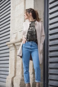 Jean Mom Fit et veste Suédine Zara