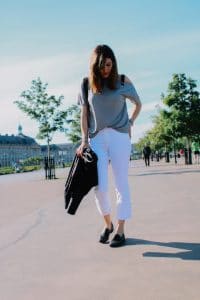 Pantalons blanc cropped Stradivarius