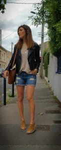 Top maille H&M et short denim Camaïeu