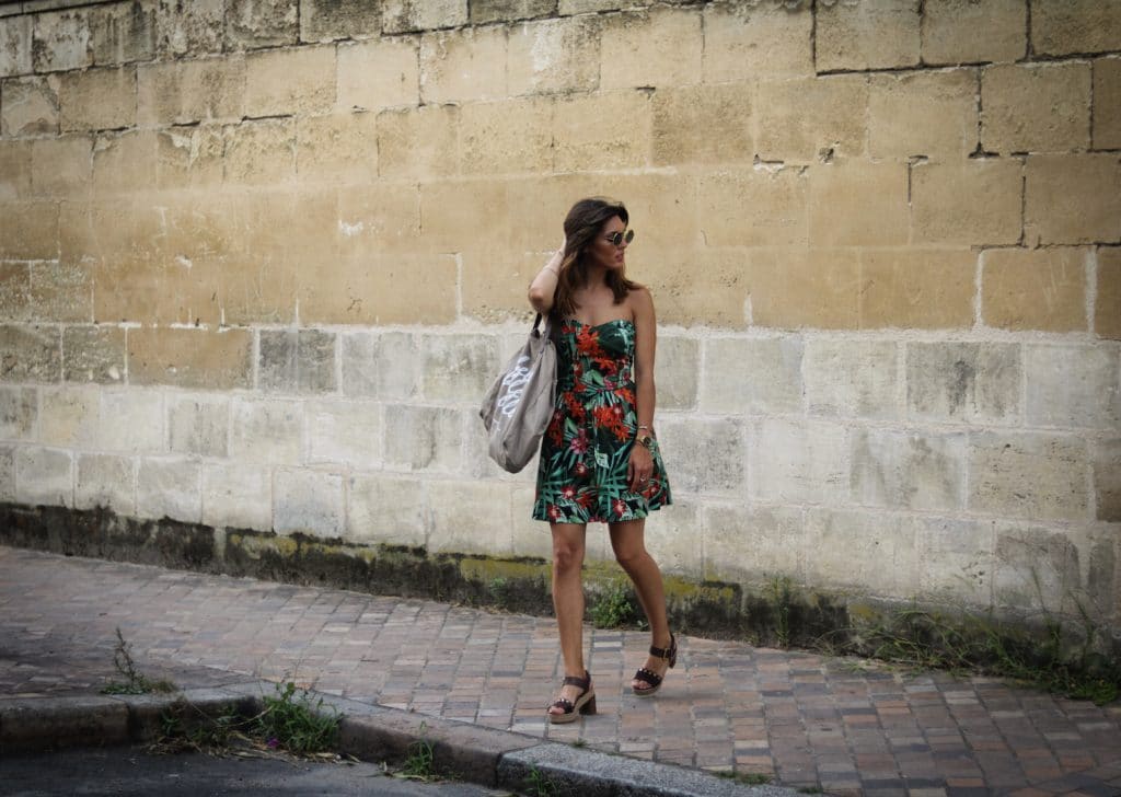 Robe bustier Camaïeu, imprimé tropical - Milovely