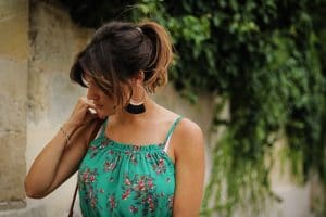 Robe verte fluide fleurie Camaïeu