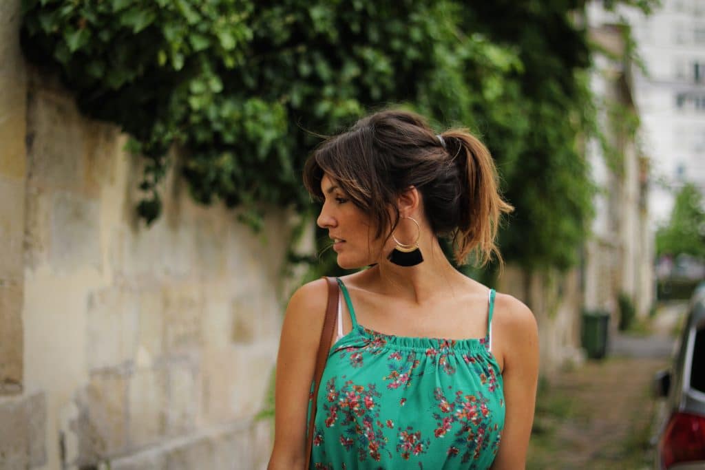 Robe verte fluide fleurie Camaïeu