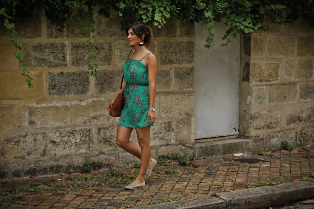 Robe verte fluide fleurie Camaïeu