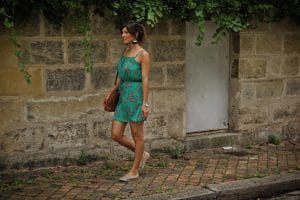 Robe verte fluide fleurie Camaïeu