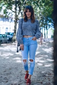 Crop-top vichy Zara et Jean destroy Stradivarius et Sac Mharokyn