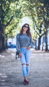 Crop-top vichy Zara et Jean destroy Stradivarius et Sac Mharokyn
