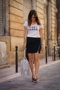 Jupe bi-matière IKKS et t-shirt Raoul et Marcelle